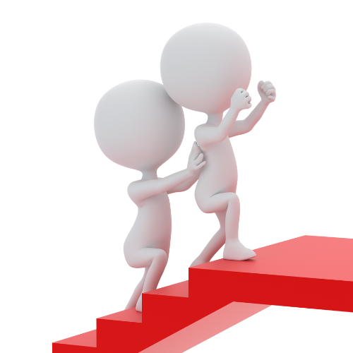 階段で後ろから支える人形