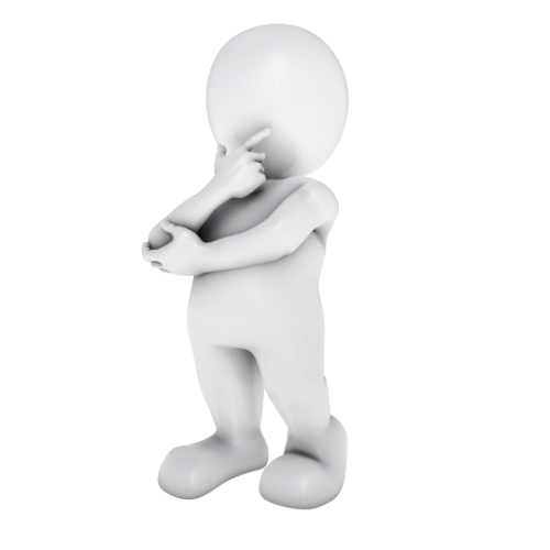 腕を組んで顎に指を乗せて考える3D人形