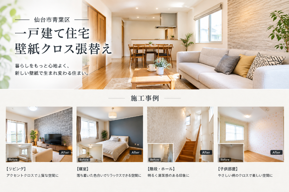 仙台 - 一戸建て 壁紙クロス張替え 施工実績