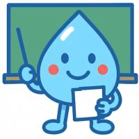 水回りの防犯マニュアルを教える教壇に立つ水滴マスコット