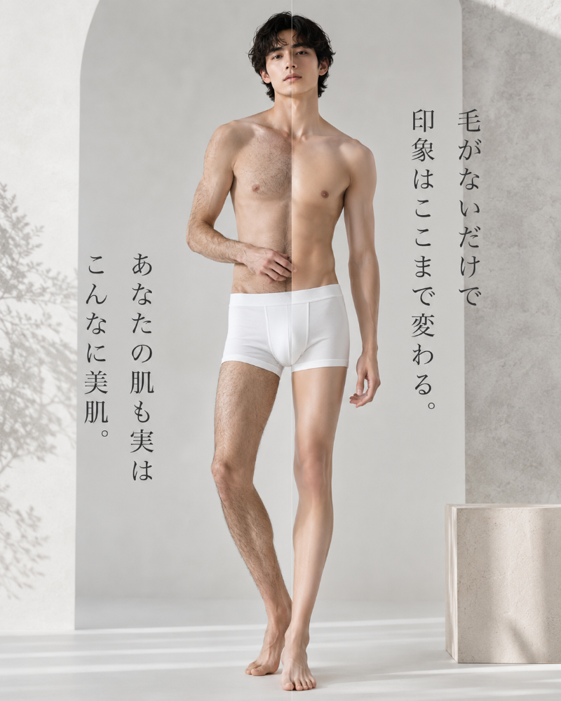 脱毛するだけで見た目の清潔感や印象が変わることを伝える男性