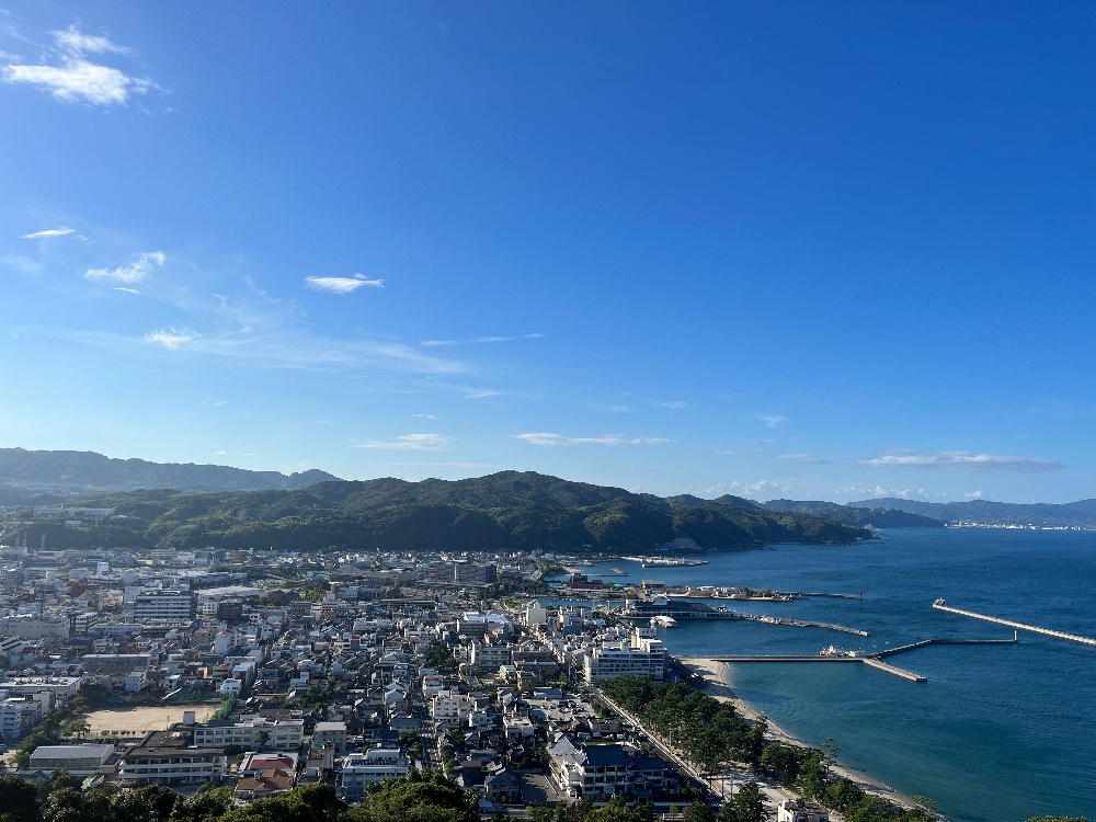洲本城跡からの大阪湾と市街地の風景。