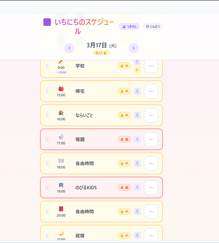 子供の認知行動療法 一日のスケジュール