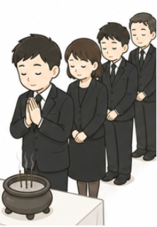 通夜に参列している人々
