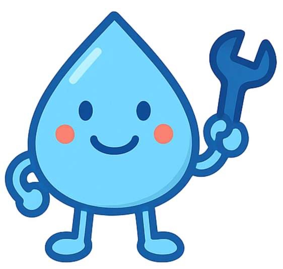 水道修理の作業報告をする救急水道サービスの水滴マスコット