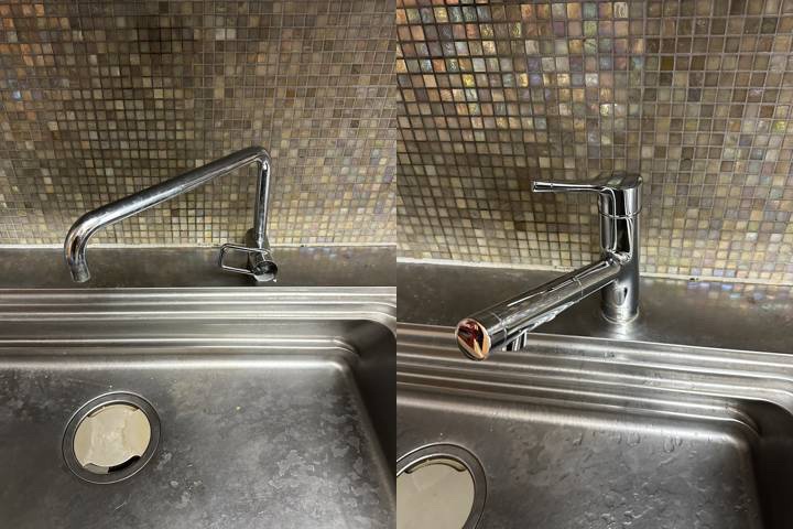 千葉県千葉市｜キッチン水漏れ｜蛇口交換のビフォーアフター写真