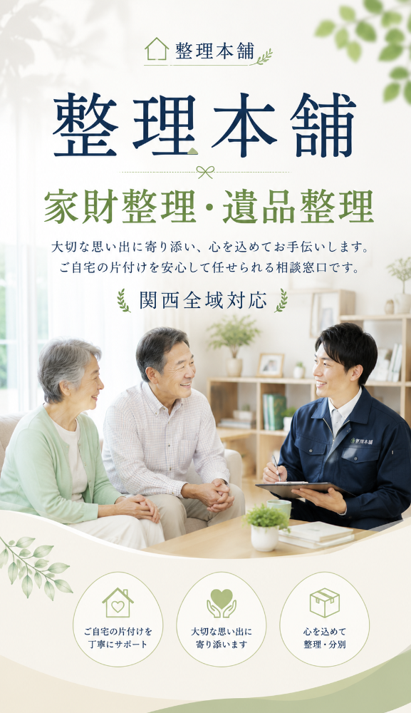 不用品でお困りなら整理本舗、遺品整理やゴミ屋敷清掃もお任せ！