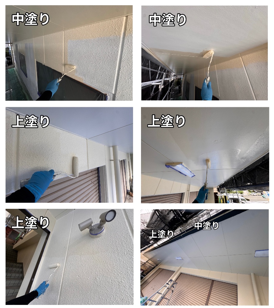 飯田市I様邸の外壁の中塗りと上塗りの状態