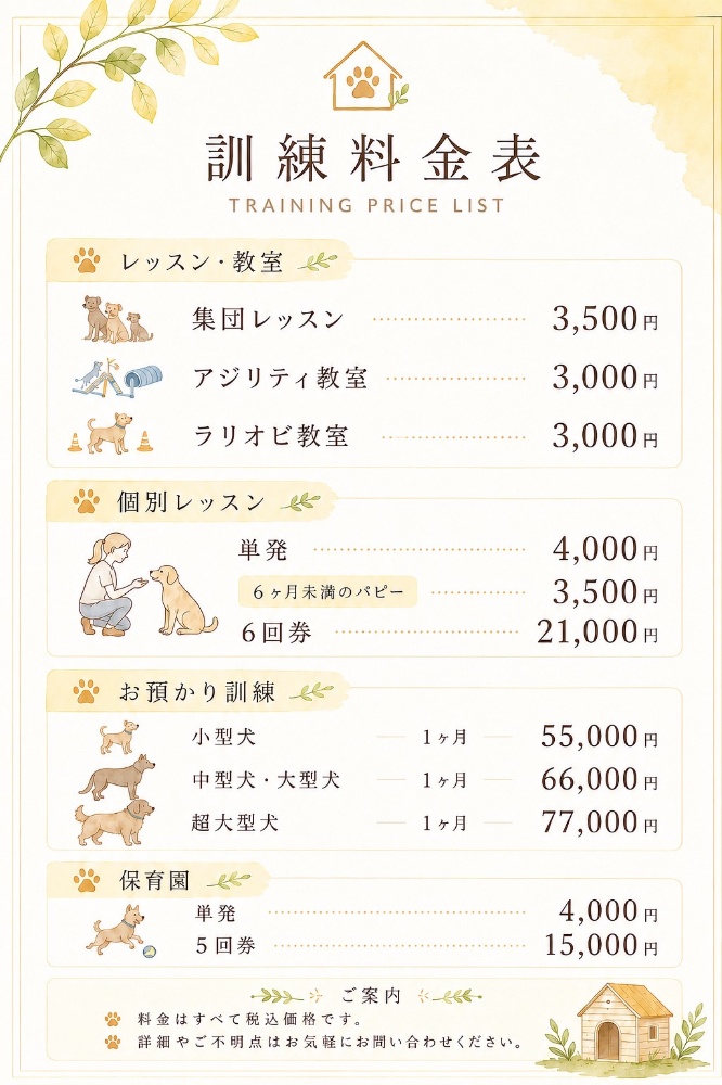 訓練料金表