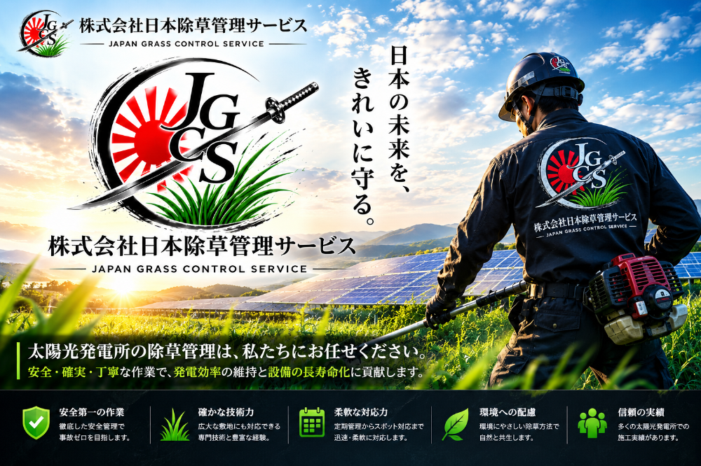 「株式会社日本除草管理サービス」
草刈り・除草散布・パネル洗浄
是非！お任せください！！
         