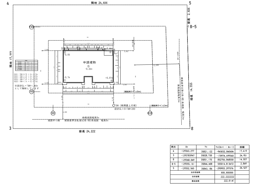 確認申請用として仕上げた配置図