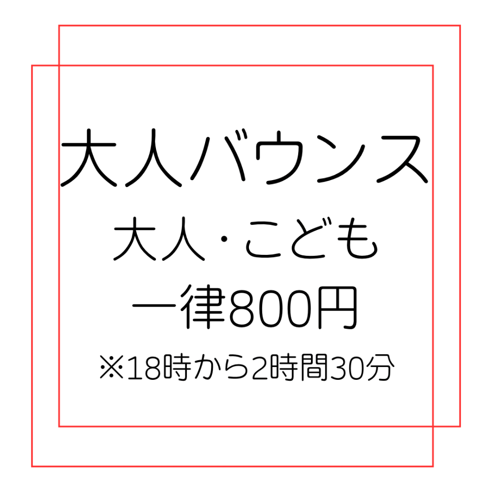 大人バウンス　18時から2時間30分を1組限定で利用できます/飲食の提供はない為持込自由