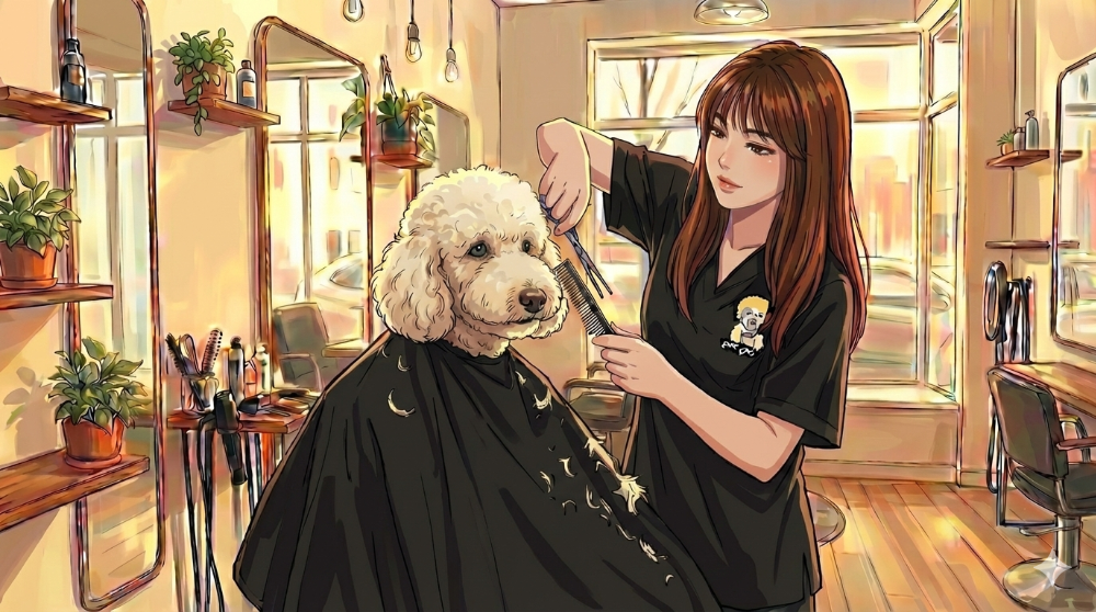 犬のシャンプーカットするトリマー